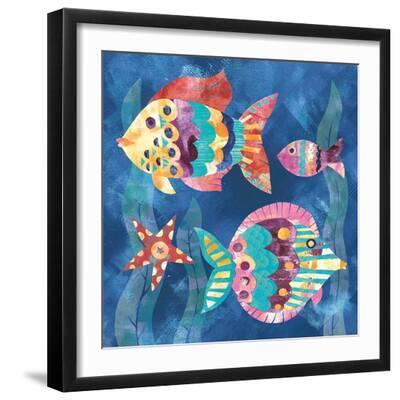 Boho Reef Fish II - Black Framed Art Print Wall Art, 16x16