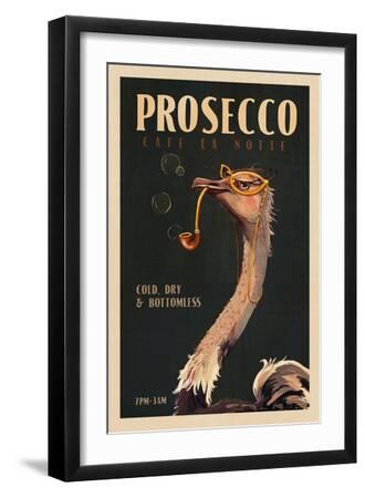 Cute Art Deco Prosecco Poster of an Ostrich - Black Framed Art Print Wall Art, 12x18