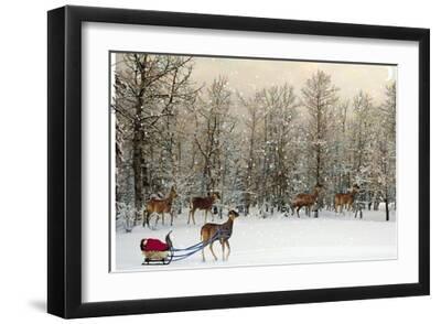 Deer In Forest - Black Framed Art Print Wall Art, 18x12