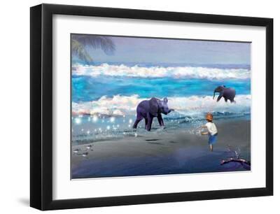 Elephant Joy - Black Framed Art Print Wall Art, 18x12