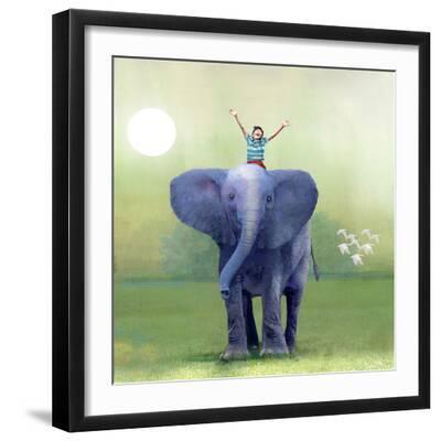 Elephant Ride - Black Framed Art Print Wall Art, 16x16