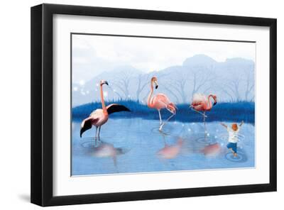 Flamingo Lesson - Black Framed Art Print Wall Art, 18x12