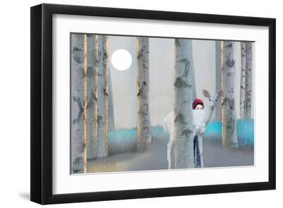 Hiding with White Deer - Black Framed Art Print Wall Art, 18x12