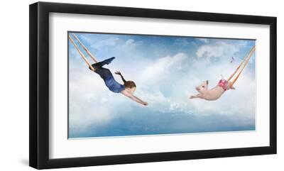 Piggy Trapeze - Black Framed Art Print Wall Art, 18x12