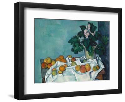 Still Life with Apples and a Pot of Primroses, c.1890 - Black Framed Art Print Wall Art, 12x9