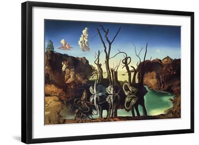 Swans Reflecting Elephants, 1937 - Black Framed Art Print Wall Art, 24x16