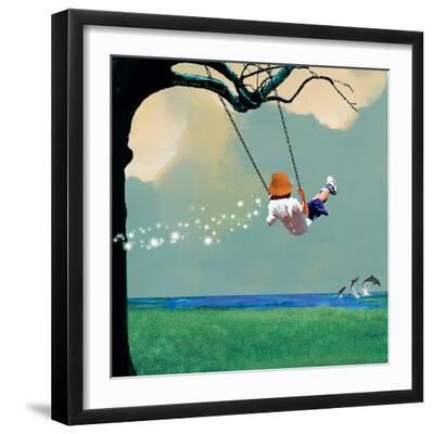Swinging - Black Framed Art Print Wall Art, 16x16