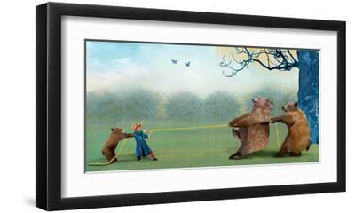 Three Bears Tug of War - Black Framed Art Print Wall Art, 18x12