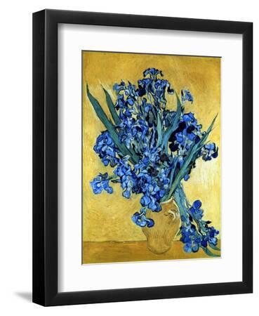 Vase of Irises Against a Yellow Background, c.1890 - Black Framed Art Print Wall Art, 9x12