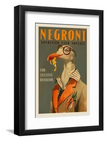 Vintage Art Deco Negroni Poster of A Fancy Seagull - Black Framed Art Print Wall Art, 8x12